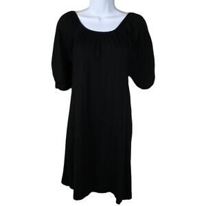 BCBGMaxAzria Dress Puff Sleeve Mini Solid Black Scoop Women's Knit LBD‎
